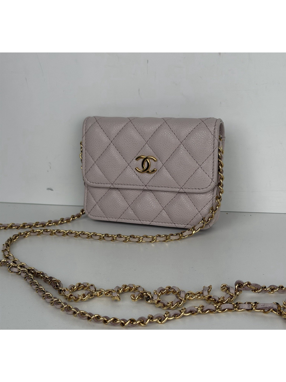 Chanel Miss Coco Clutch Chain Light Purple Quilted Caviar Leather 2021-2022 B1